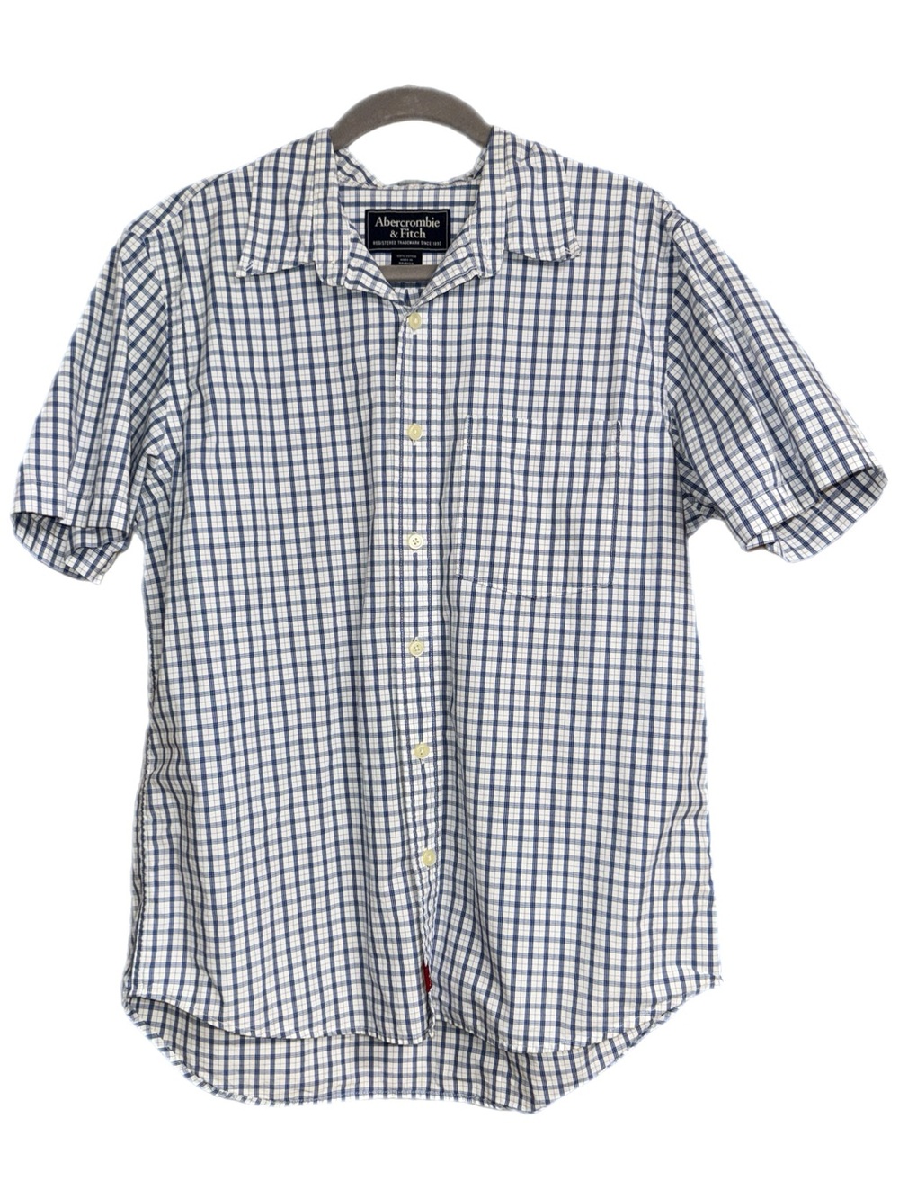 Abercrombie & Fitch - Muscle Fit Blue Check Short‑Sleeve Button‑Up - Size Medium